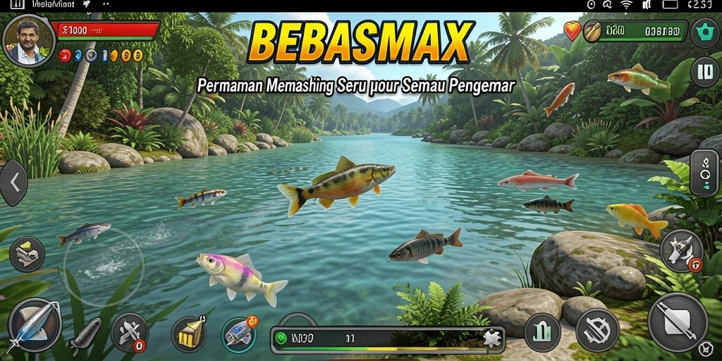 Tampilan menarik dari gameplay BEBASMAX yang menampilkan aksi memancing.