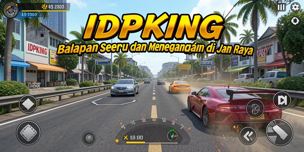 Screenshot gameplay IDPKING yang menampilkan balapan seru di jalan raya.